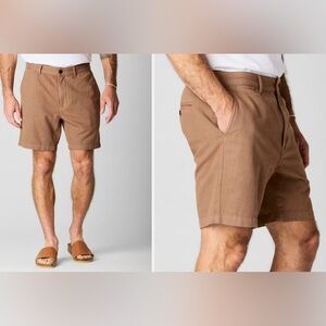 Men's FLINT AND TINDER Garment Dyed Tan 7" Cotton Linen Shorts Size 33